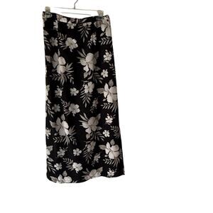 Vintage 90s Notations Black White Floral Midi Skirt Size M Fairy Grunge